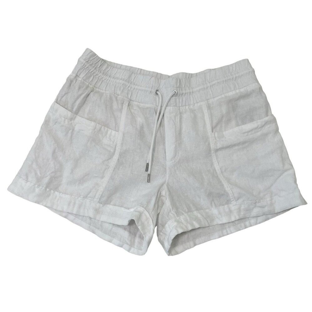 Athleta 100% Linen Pull-On Elastic Waist Shorts Pockets Breathable White size 14